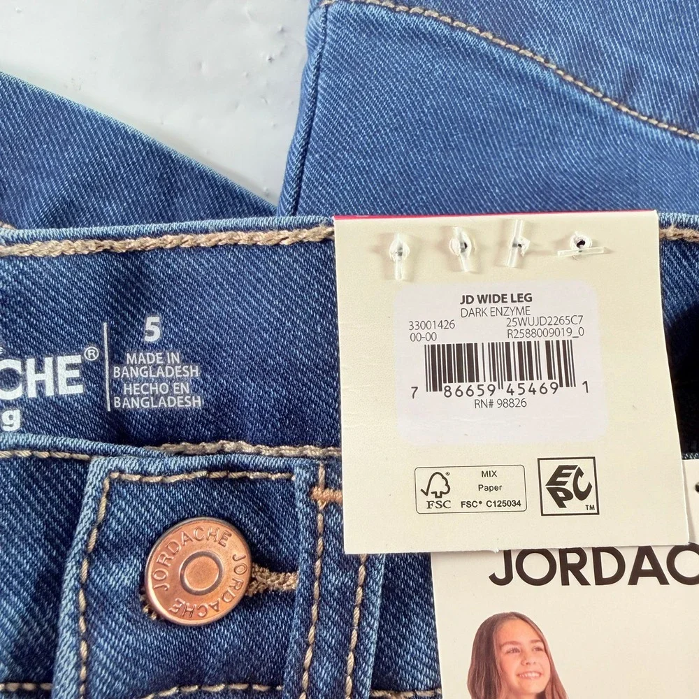 Jordache Girls Cloud Drape Wide Leg Denim Jeans Dark Enzyme Stretch Size 5 NWT